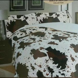 3pc Cow Print Borrego Blanket Set